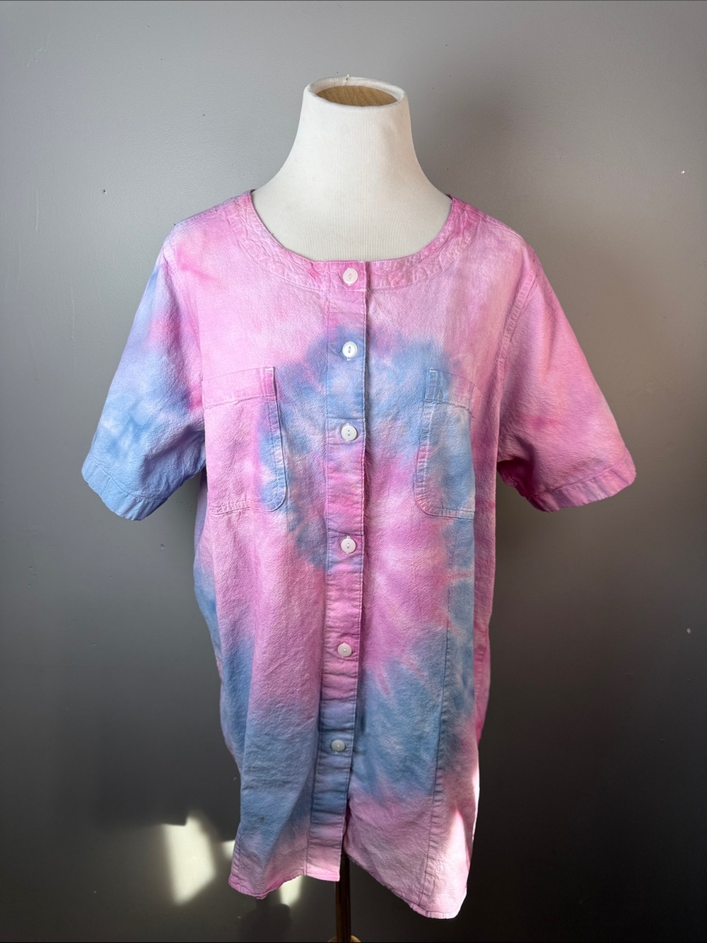 Tie-Dye Button Front Top - Pink & Blue